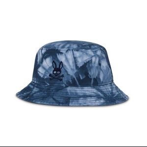 Blue Tie-Dye Bucket Hat with Skull Bunny Logo